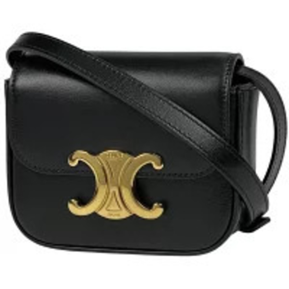 Celine Triomphe Shoulder Bag Clutch Leather Black